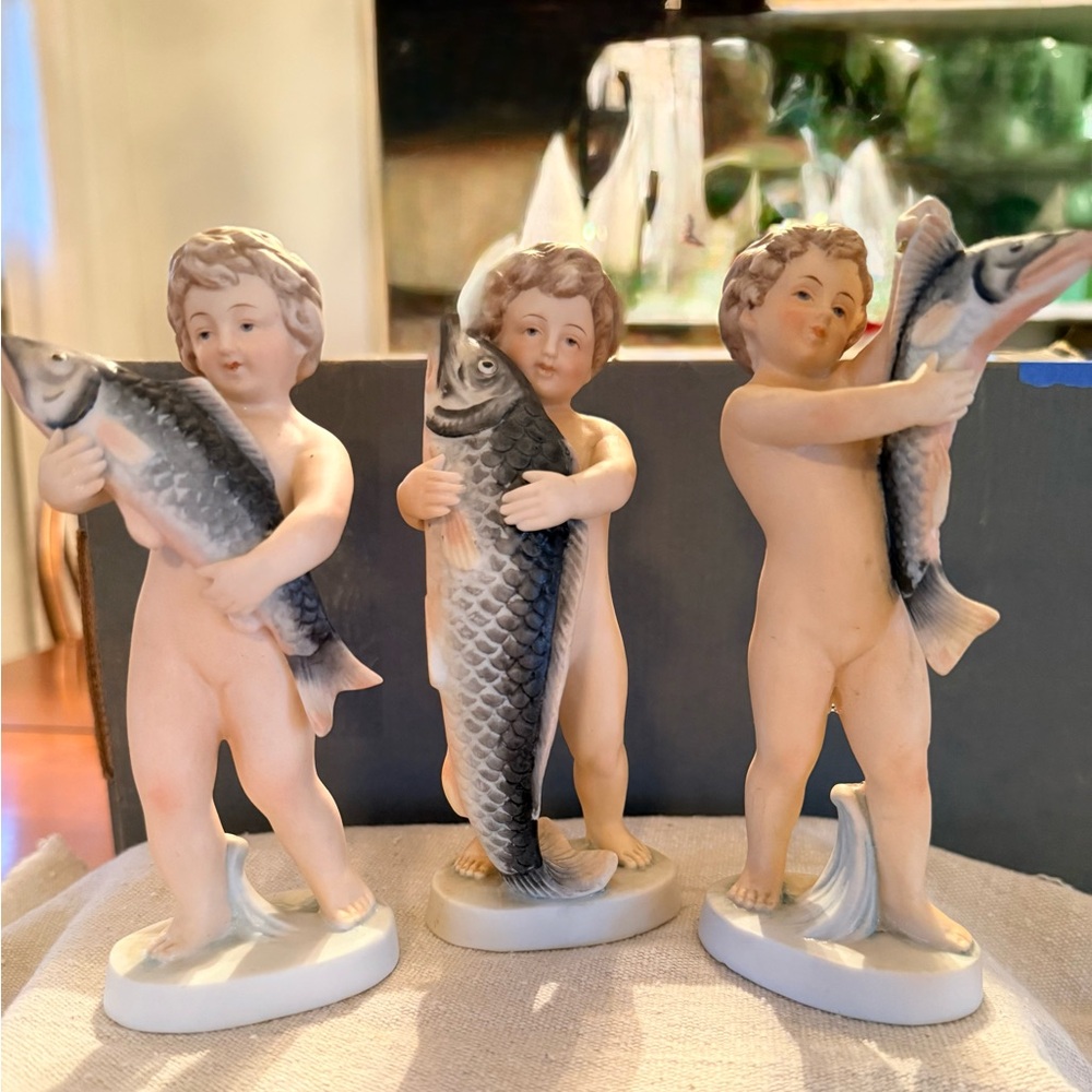 Vintage Norcrest Porcelain Figurines with Cream and Tan Accents set of 3.